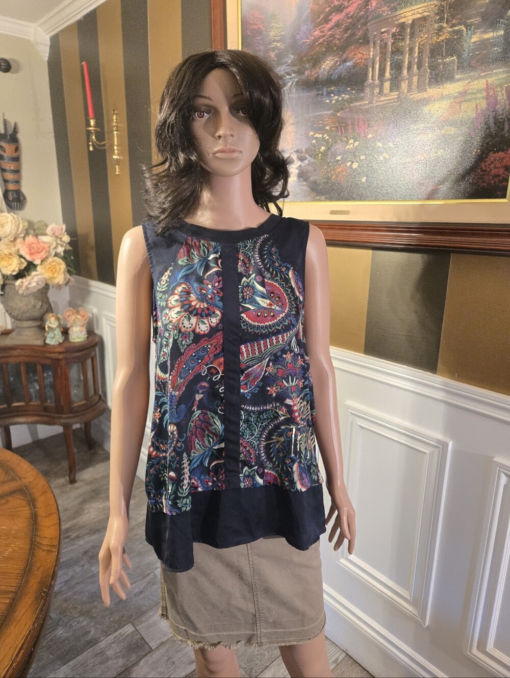 Desigual Navy Paisley Layered Sleeveless Camisole